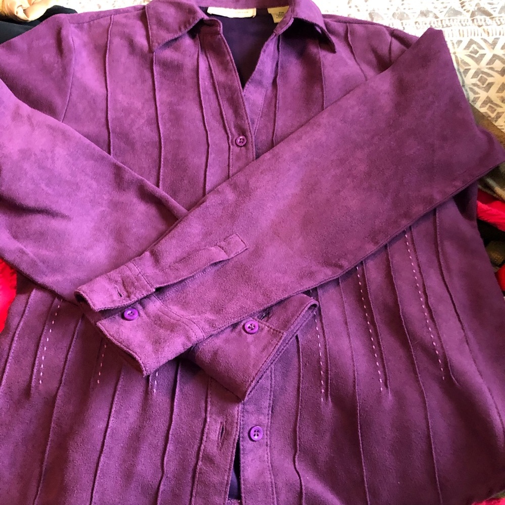 Lemon grass petite purple long sleeve shirt